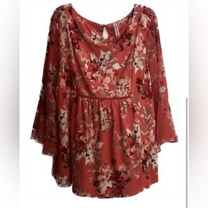 Pinkish orange flower top blouses